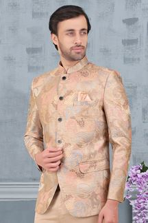 Picture of Spectacular Faun Colored Designer Readymade Men's Jodhpuri Suit