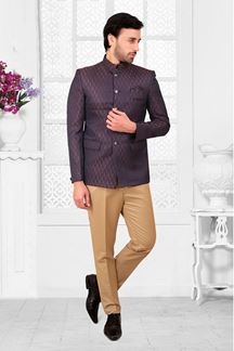 Picture of Charismatic Blue and Maroon Colored Designer Readymade Men's Jodhpuri Suit