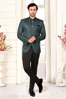 Picture of Aesthetic Teal Colored Designer Readymade Men's Jodhpuri Suit