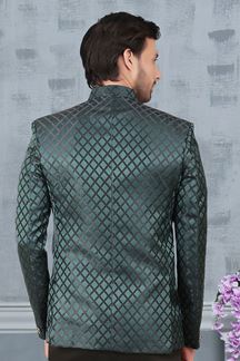 Picture of Aesthetic Teal Colored Designer Readymade Men's Jodhpuri Suit