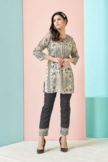 Picture of Dazzling Cream and Grey Colored Designer Co-ord Sets