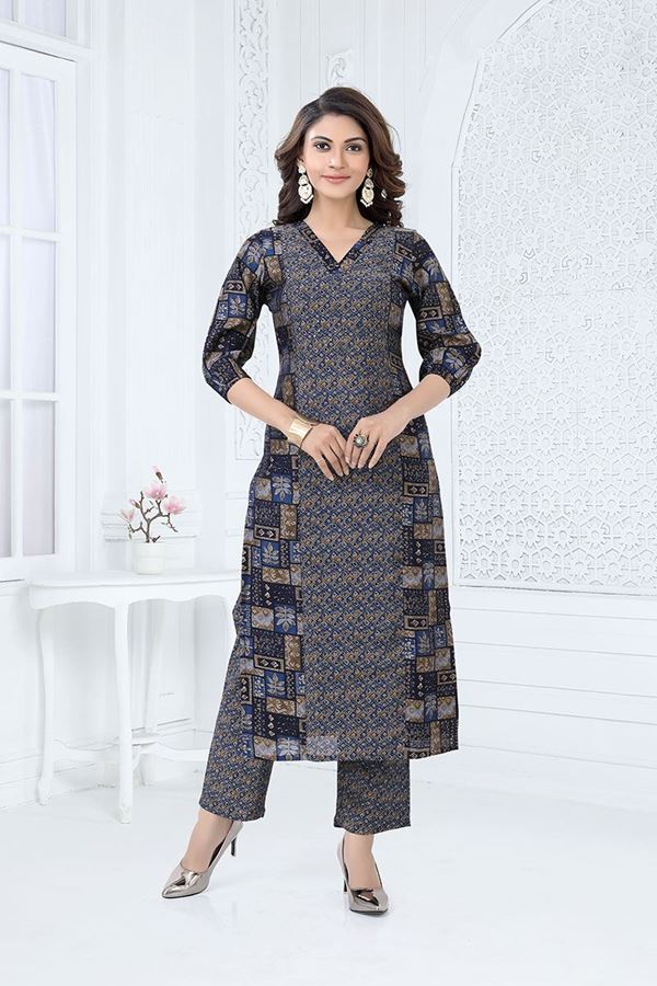 Picture of Stylish Blue Colored Designer Readymade Kurti Set