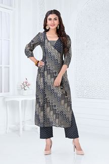 Picture of Flamboyant Navy Blue Colored Designer Readymade Kurti Set
