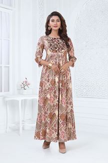 Picture of Striking Multi and Brown Colored Designer Readymade Long Kurti 