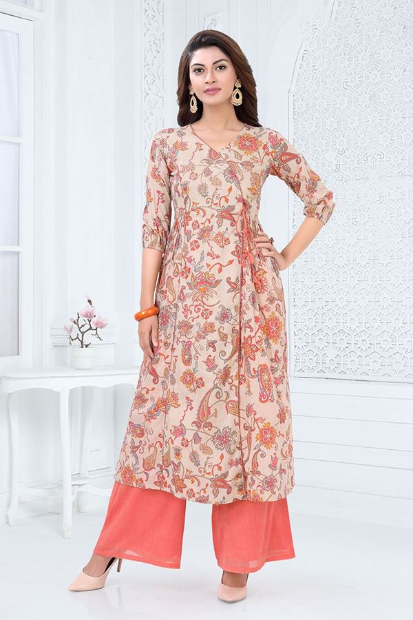 Picture of Fascinating Peach Colored Designer Readymade Kurti Set
