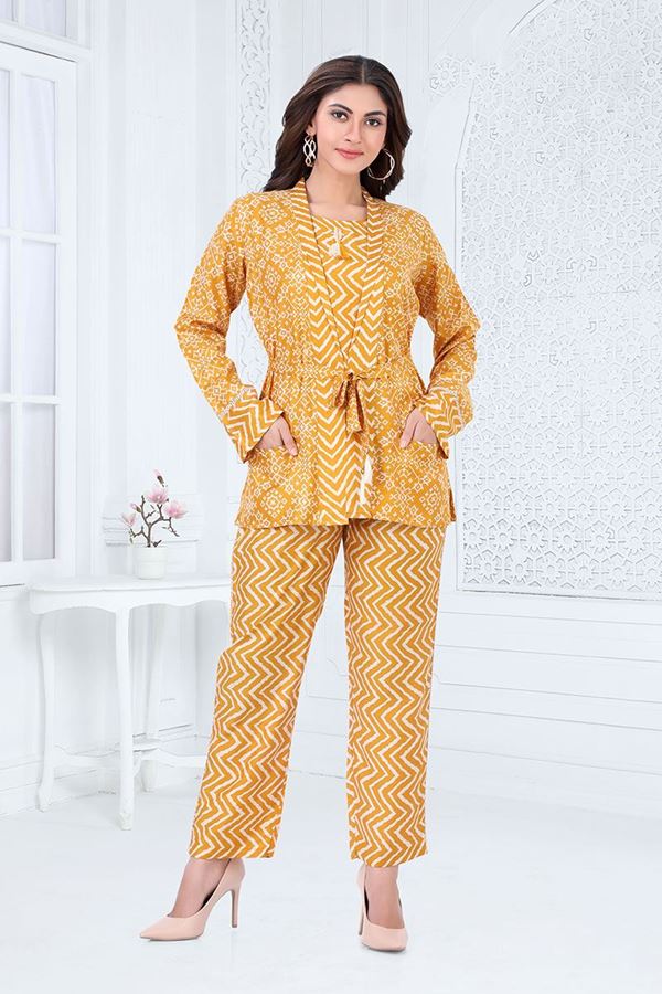 Picture of Surreal Mustard Yellow Colored Designer Readymade Co-ord Set