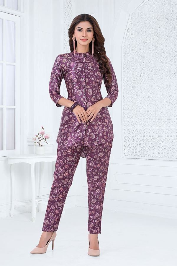 Picture of Creative Wine Colored Designer Readymade Co-ord Set