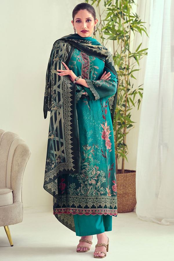 Picture of Trendy Teal Colored Designer Salwar Suit (Unstitched suit)