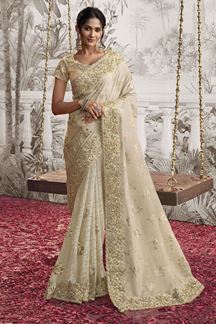 Picture of Beautiful Off-White Colored Designer Saree for Wedding