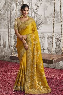 Picture of Stunning Mustard Colored Designer Saree for Wedding