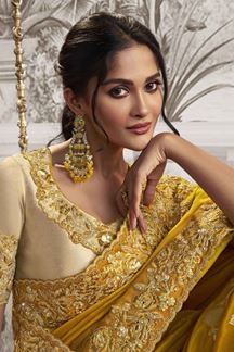 Picture of Stunning Mustard Colored Designer Saree for Wedding