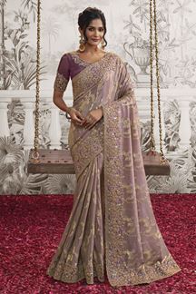 Picture of Aesthetic Purple Colored Designer Saree for Wedding
