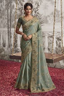 Picture of Attractive Green Colored Designer Saree for Wedding