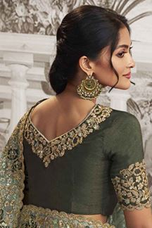 Picture of Attractive Green Colored Designer Saree for Wedding