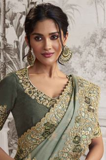 Picture of Attractive Green Colored Designer Saree for Wedding