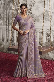 Picture of Trendy Purple Colored Designer Saree for Wedding