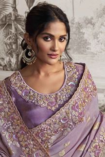 Picture of Trendy Purple Colored Designer Saree for Wedding