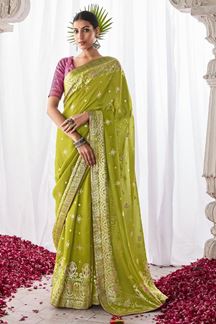 Picture of Attractive Light Green Colored Designer Saree