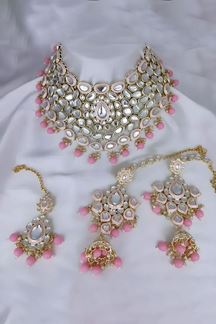 Picture of Stylish Pink Colored Designer Traditional Necklace Set for Wedding