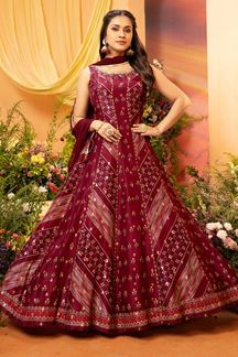 Picture of Impressive Maroon Colored Designer Readymade Anarkali Salwar Suit