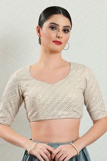 Picture of Outstanding Cream Colored Designer Readymade Blouse for Party, Festive or Wedding