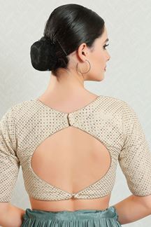 Picture of Outstanding Cream Colored Designer Readymade Blouse for Party, Festive or Wedding