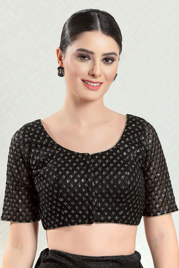 Picture of Spectacular Black Colored Designer Readymade Blouse for Party, Festive or Wedding