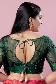 Picture of Exquisite Bottle-Green Colored Designer Readymade Blouse for Wedding and Partywear