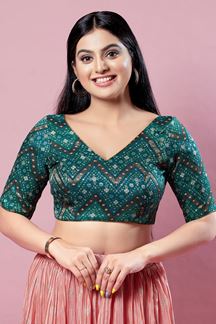Picture of Aesthetic Rama-Green Brocade Readymade Blouse for Wedding and Festive occasions
