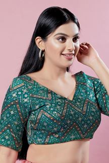 Picture of Aesthetic Rama-Green Brocade Readymade Blouse for Wedding and Festive occasions