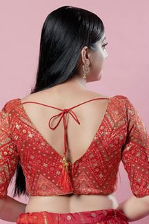 Picture of Enticing Red Bandhani Readymade Blouse for Wedding and Festive occasions
