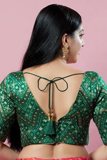 Picture of Beautiful  Green Bandhani Printed Readymade Blouse for Wedding and Festive occasions