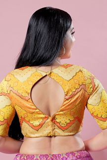 Picture of Lovely Yellow Bandhani Printed Readymade Blouse for Wedding and Festive occasions