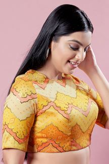 Picture of Lovely Yellow Bandhani Printed Readymade Blouse for Wedding and Festive occasions