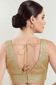 Picture of Trendy Gold Sleeveless Readymade Blouse for Party and Wedding