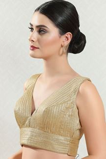 Picture of Trendy Gold Sleeveless Readymade Blouse for Party and Wedding