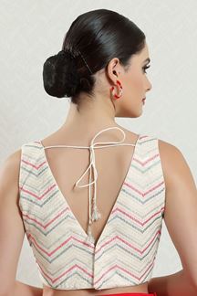 Picture of Flawless Off-White Silk Sleeveless Readymade Blouse for Party wear