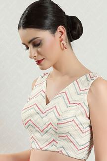 Picture of Flawless Off-White Silk Sleeveless Readymade Blouse for Party wear