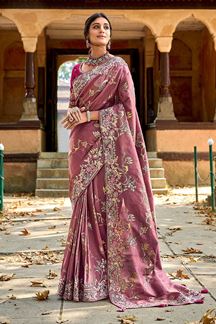 Picture of Fascinating Mauve Banarsi Silk Saree for Wedding 