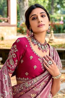 Picture of Fascinating Mauve Banarsi Silk Saree for Wedding 