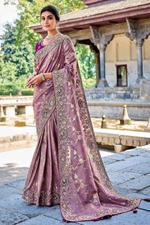 Picture of Charismatic Lavender Silk Designer Saree for Wedding 