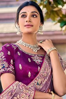 Picture of Charismatic Lavender Silk Designer Saree for Wedding 