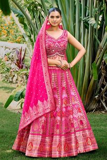 Picture of Flawless Pink Banarsi Silk Stitched Lehenga Choli for Wedding 