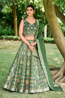 Picture of Captivating Green Lehenga Choli for Wedding and Mehendi