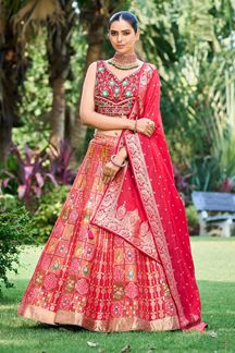 Picture of Spectacular Red Silk Stitched Lehenga Choli for Wedding