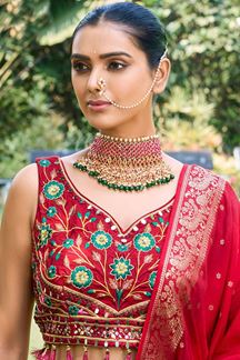 Picture of Spectacular Red Silk Stitched Lehenga Choli for Wedding