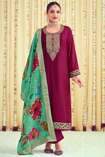 Picture of Irresistible Magenta Resham Work Ethnic Salwar Suit (Unstitched suit)