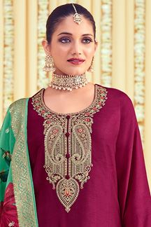 Picture of Irresistible Magenta Resham Work Ethnic Salwar Suit (Unstitched suit)