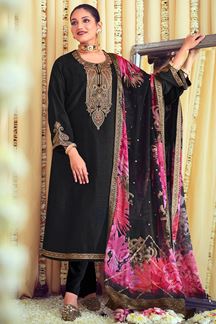 Picture of Glorious Black Designer Salwar Suit for Party wear (Unstitched suit)