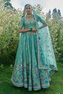 Picture of Striking Blue Silk Ethnic Lehenga Choli for Wedding